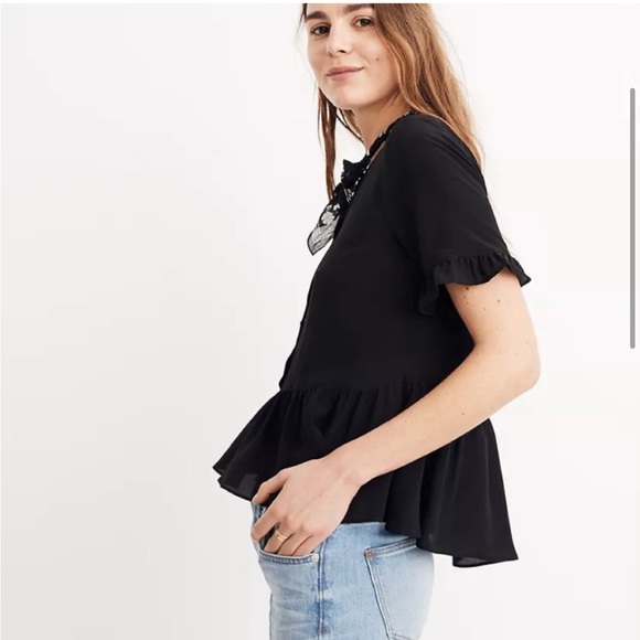 Madewell Silk Studio Ruffle-Hem Top - Picture 3 of 4